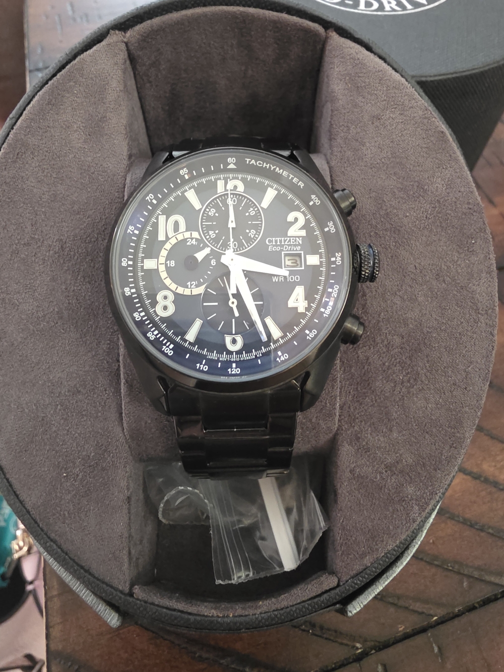 Citizen Eco-Drive Men's Black Chronograph Watch Navy Blue Dial (Brand NEW) - Picture 4 of 11